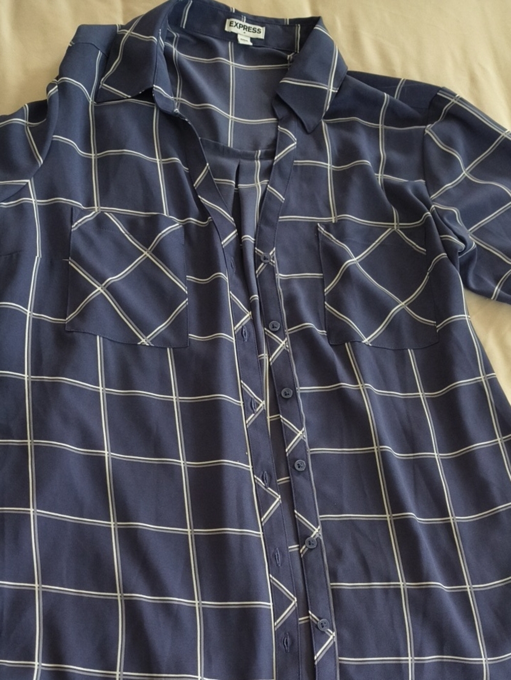 Express Navy Windowpane Button-Down Shirt